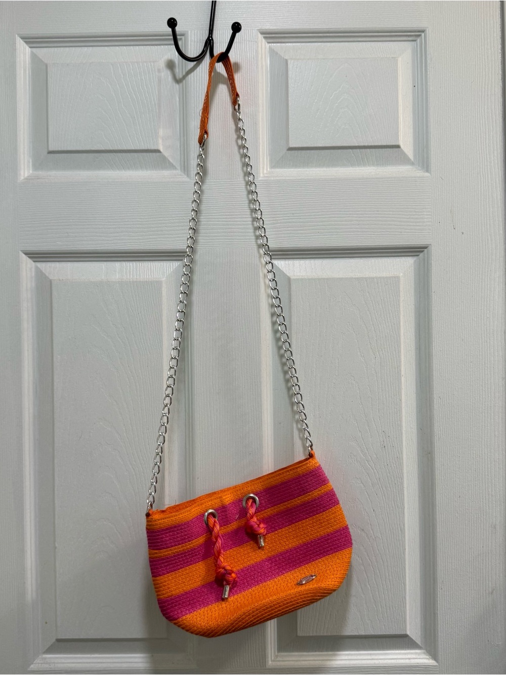 Cappelli Straworld Orange and Pink Striped Chain Crossbody Bag